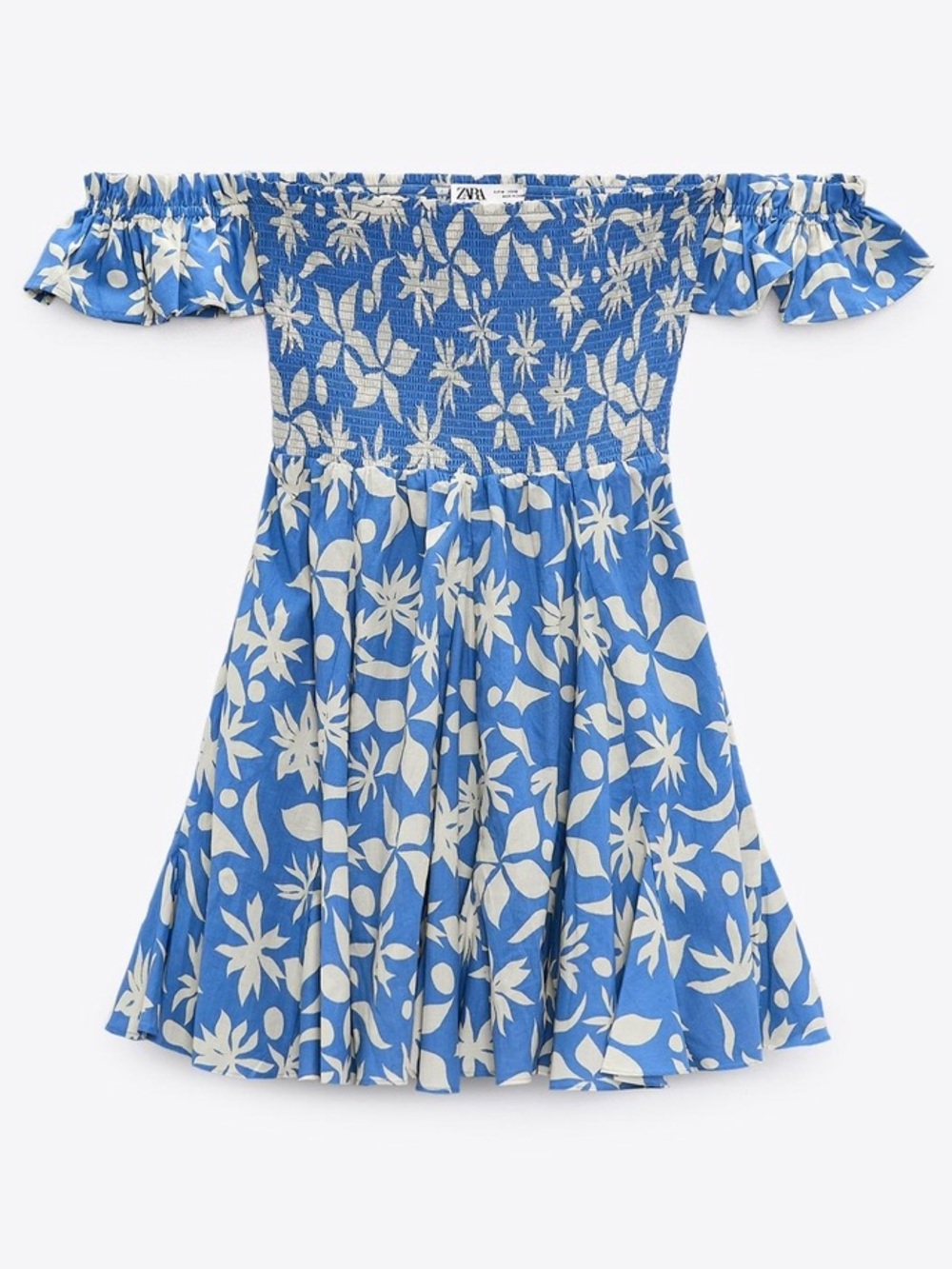 NWT Zara Off-Shoulder Blue Floral Mini Dress